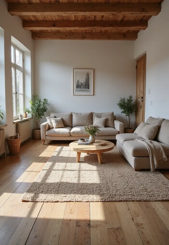 28 Country Living Room Decorating Ideas That Feel Rustic and Homey - 13. Natural Flooring Choices