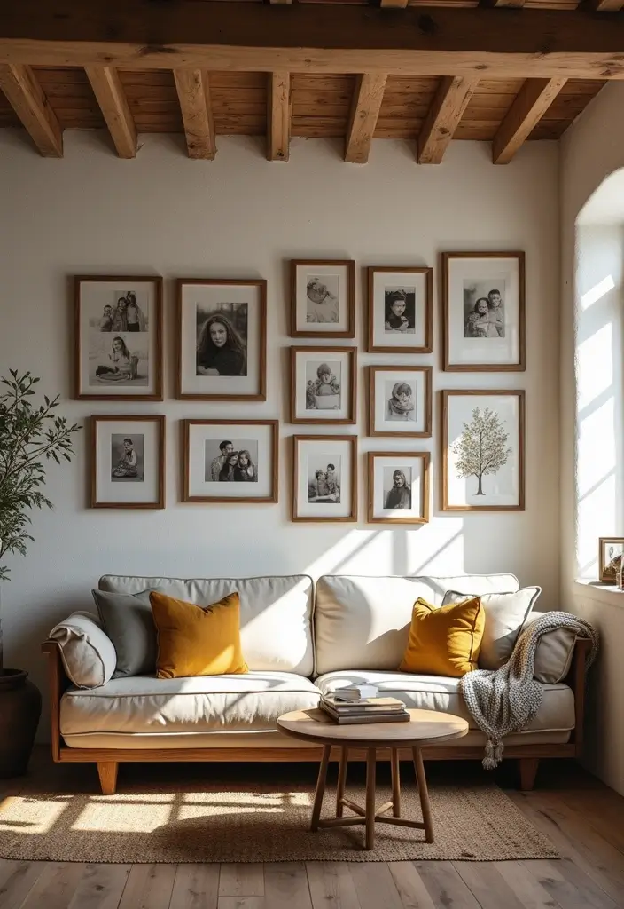 28 Country Living Room Decorating Ideas That Feel Rustic and Homey - 14. Personalized Family Galleries