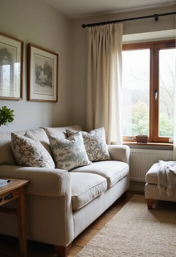 28 Country Living Room Decorating Ideas That Feel Rustic and Homey - 16. Farmhouse-inspired Textiles