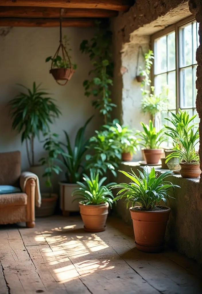 28 Country Living Room Decorating Ideas That Feel Rustic and Homey - 17. Indoor Plants for Freshness