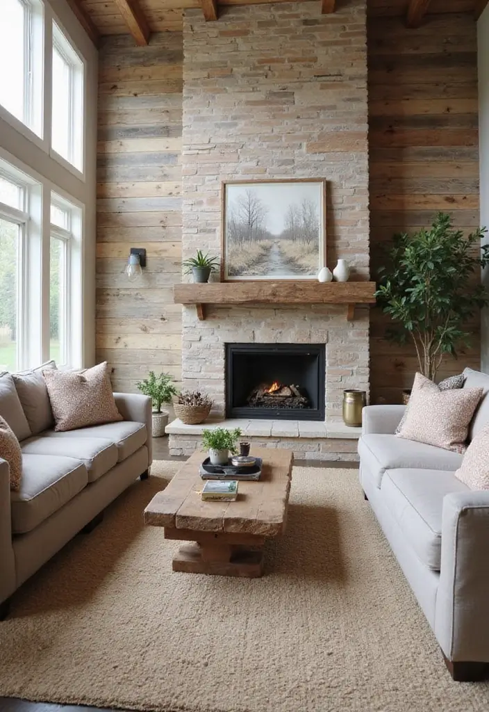 28 Country Living Room Decorating Ideas That Feel Rustic and Homey - 18. Rustic Wall Treatments