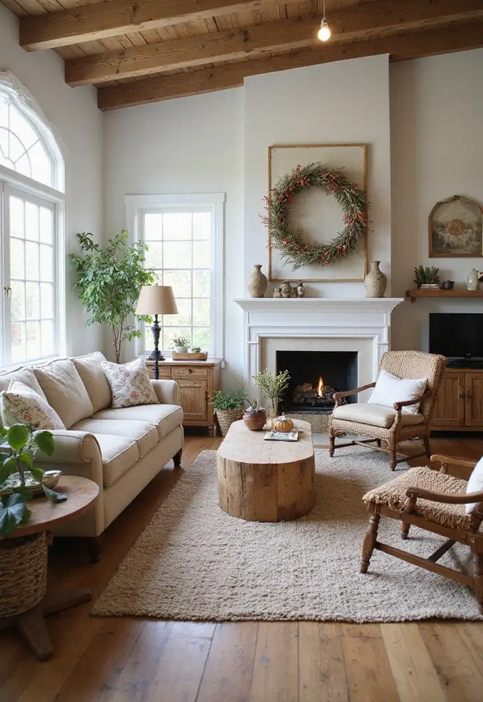 28 Country Living Room Decorating Ideas That Feel Rustic and Homey - 23. Seasonal Decor Changes