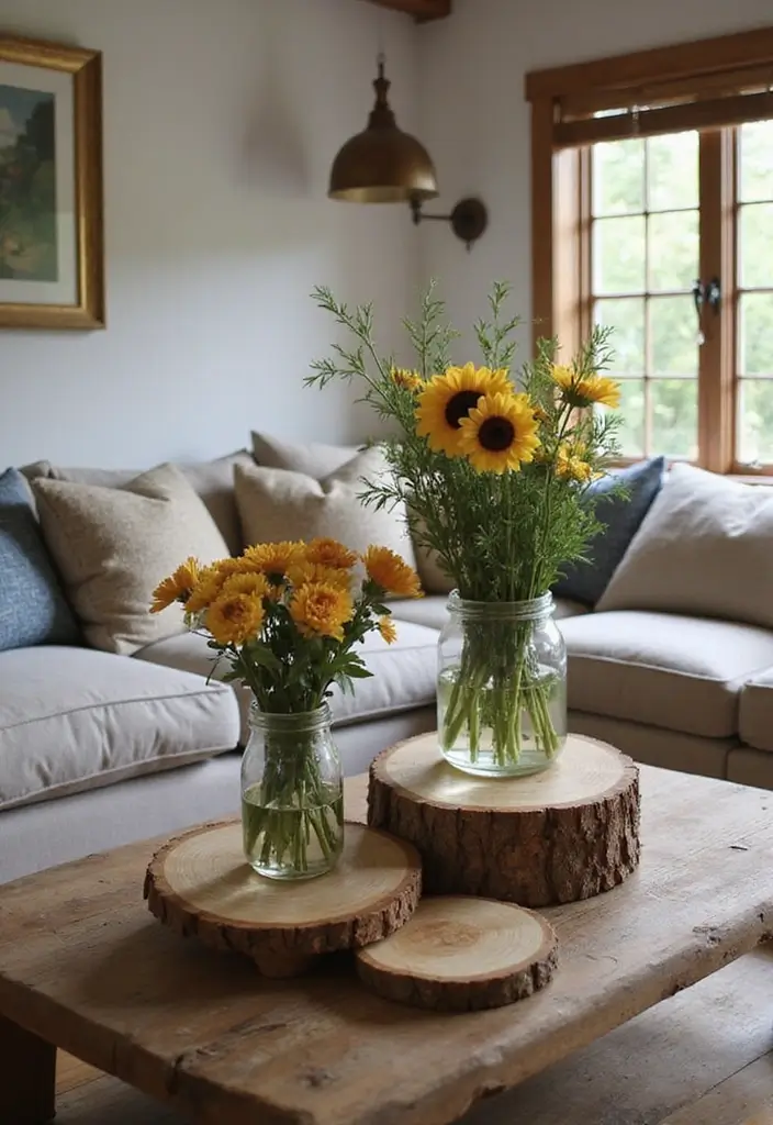28 Country Living Room Decorating Ideas That Feel Rustic and Homey - 24. Earthy-Centric Centerpieces
