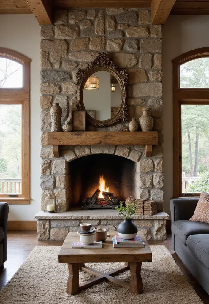 28 Country Living Room Decorating Ideas That Feel Rustic and Homey - 7. Statement Fireplaces