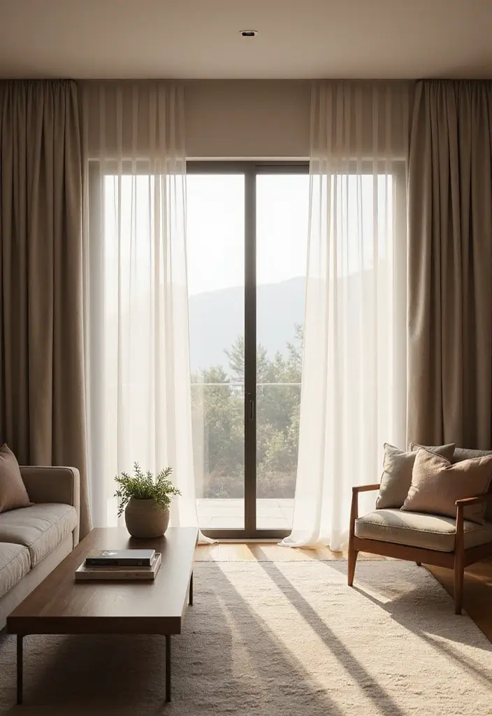 28 Curtains Design Living Room Ideas That Feel Modern and Elegant - 12. Minimalist Sliding Panel Curtains