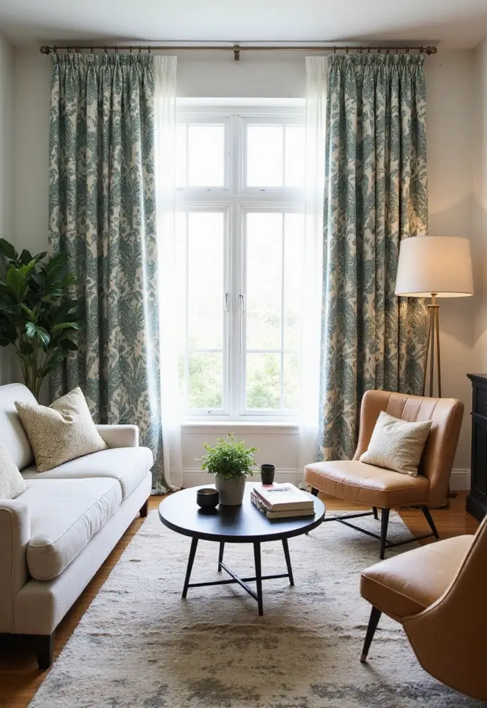 28 Curtains Design Living Room Ideas That Feel Modern and Elegant - 13. Custom Printed Drapes