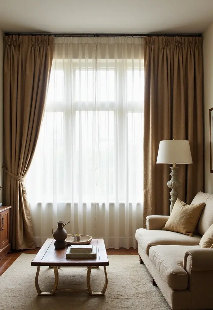 28 Curtains Design Living Room Ideas That Feel Modern and Elegant - 15. Layered Curtain Looks
