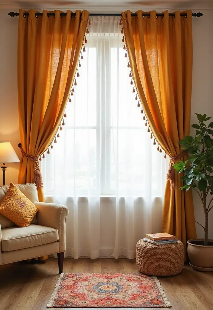 28 Curtains Design Living Room Ideas That Feel Modern and Elegant - 16. Fringe and Tassel Accents