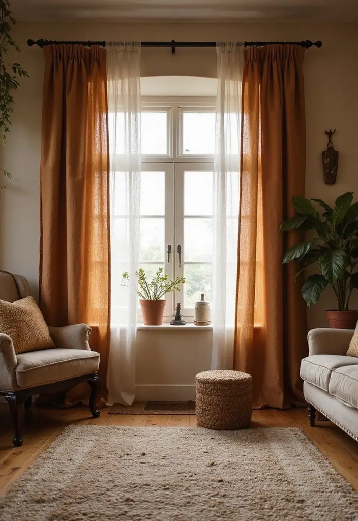 28 Curtains Design Living Room Ideas That Feel Modern and Elegant - 17. Earthy Tones and Textures
