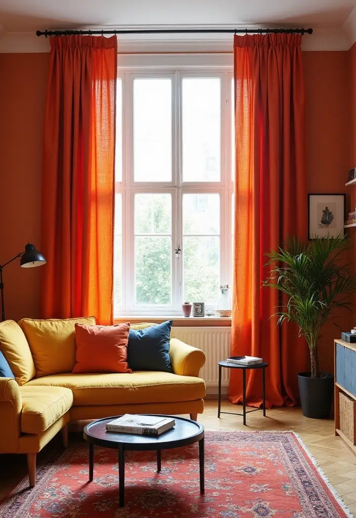 28 Curtains Design Living Room Ideas That Feel Modern and Elegant - 18. Bright and Bold Colors