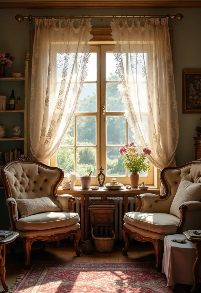 28 Curtains Design Living Room Ideas That Feel Modern and Elegant - 24. Vintage Lace Curtains