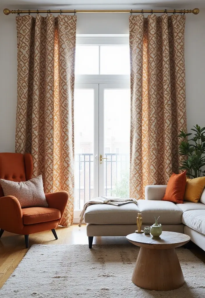 28 Curtains Design Living Room Ideas That Feel Modern and Elegant - 8. Geometric Patterned Curtains