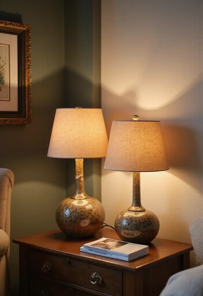 28 Dim Lighting Living Room Ideas That Feel Warm and Relaxing - 16. Decorative Table Lamps for Personalized Style