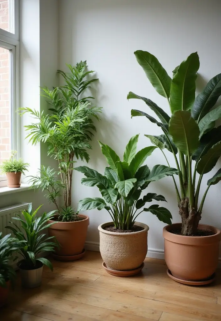 28 Dim Lighting Living Room Ideas That Feel Warm and Relaxing - 17. Incorporate Plants for a Natural Touch