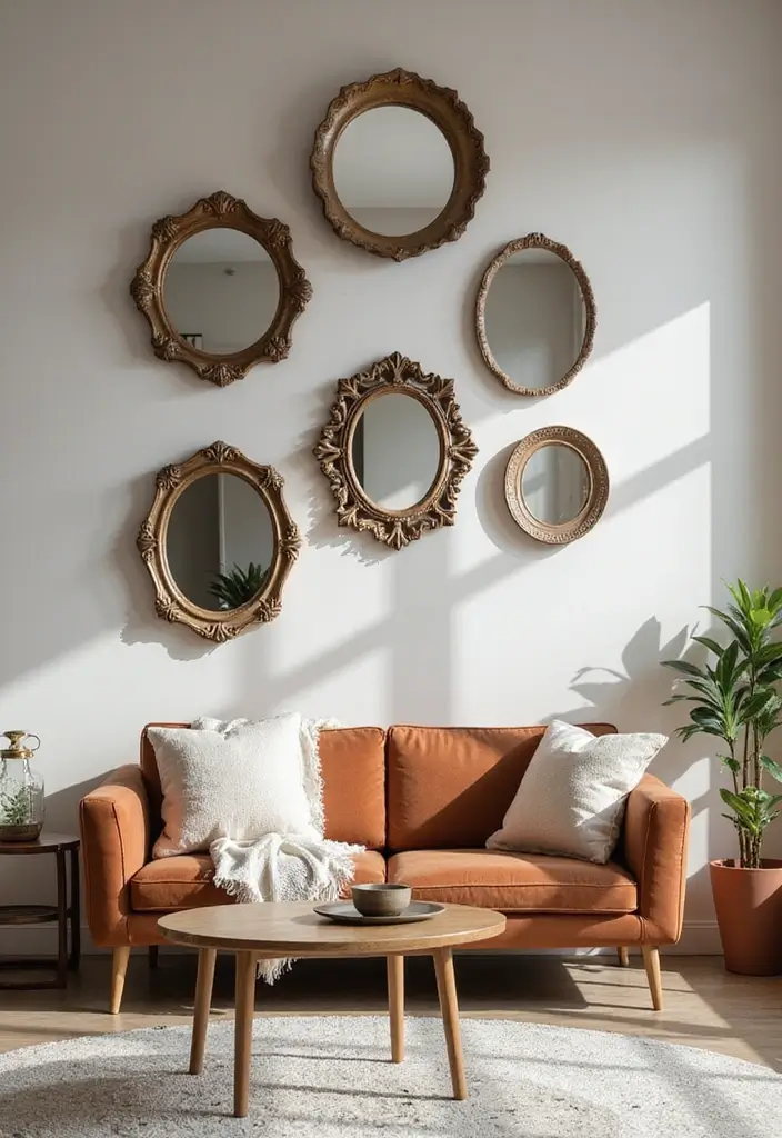 28 Dim Lighting Living Room Ideas That Feel Warm and Relaxing - 20. Use of Mirrors to Reflect Light