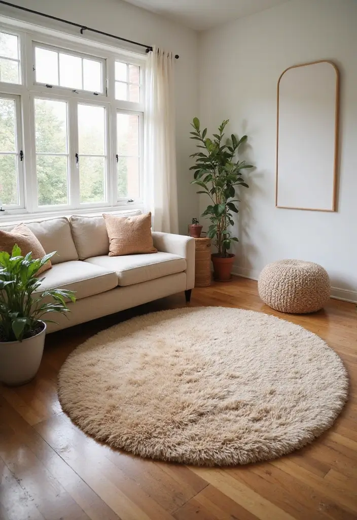 28 Dim Lighting Living Room Ideas That Feel Warm and Relaxing - 22. Use of Soft Rugs to Enhance Comfort