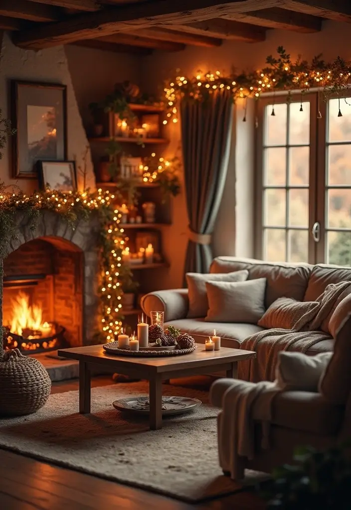 28 Dim Lighting Living Room Ideas That Feel Warm and Relaxing - 28. Seasonal Decor Changes with Soft Lighting