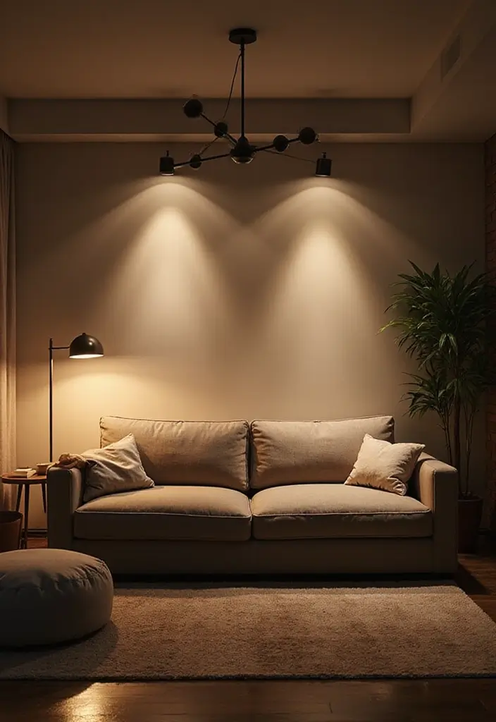28 Dim Lighting Living Room Ideas That Feel Warm and Relaxing - 6. Layered Lighting for Depth and Interest