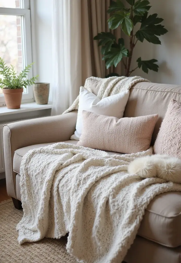 28 Dim Lighting Living Room Ideas That Feel Warm and Relaxing - 9. Use of Textured Fabrics