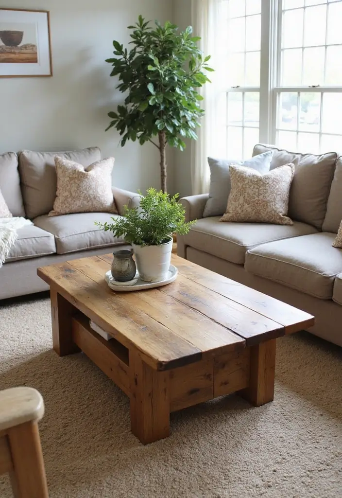 28 Earthy Living Room Ideas That Feel Grounded and Relaxed - 1. Reclaimed Wood Coffee Tables