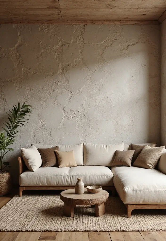 28 Earthy Living Room Ideas That Feel Grounded and Relaxed - 13. Earthy Wall Textures