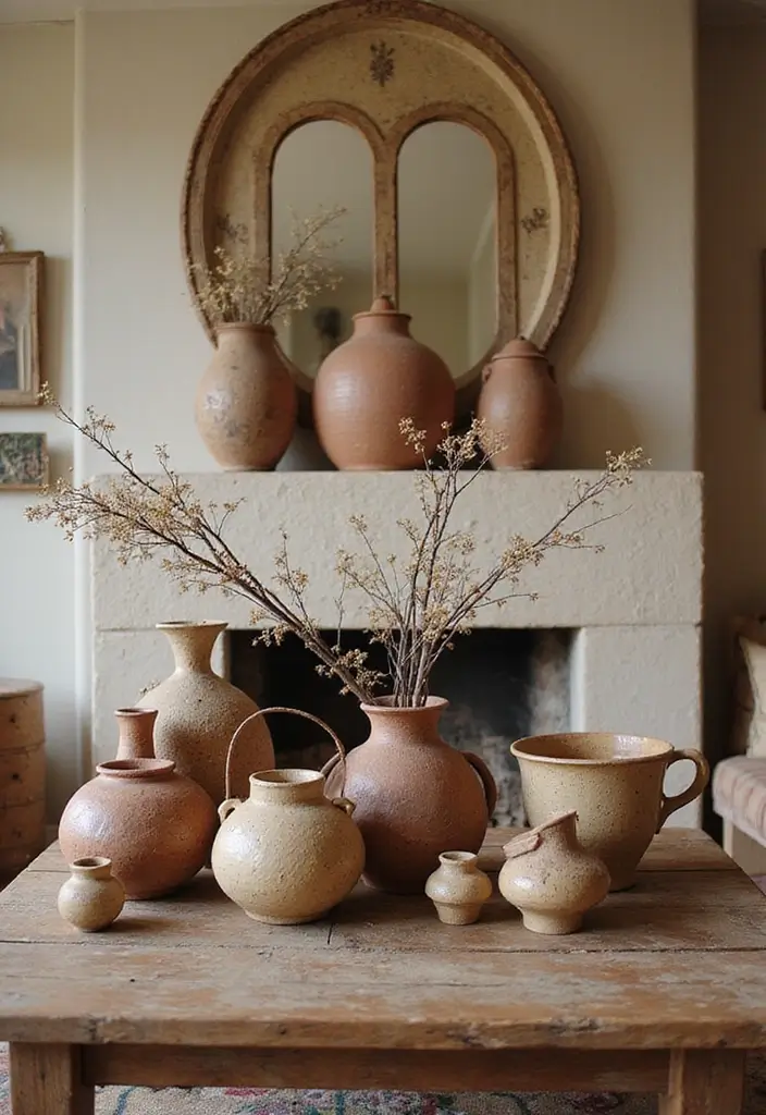 28 Earthy Living Room Ideas That Feel Grounded and Relaxed - 14. Handmade Pottery Decor