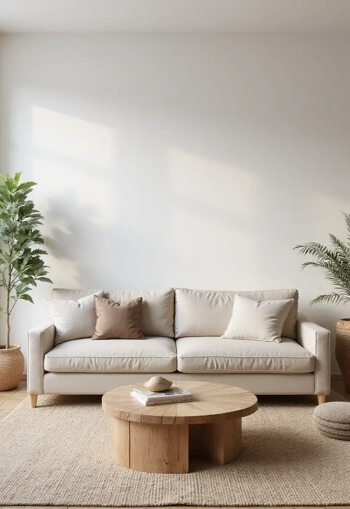 28 Earthy Living Room Ideas That Feel Grounded and Relaxed - 16. Minimalist Approach with Natural Elements