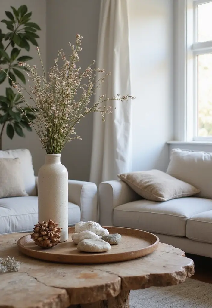 28 Earthy Living Room Ideas That Feel Grounded and Relaxed - 20. Natural Decor from Your Local Environment