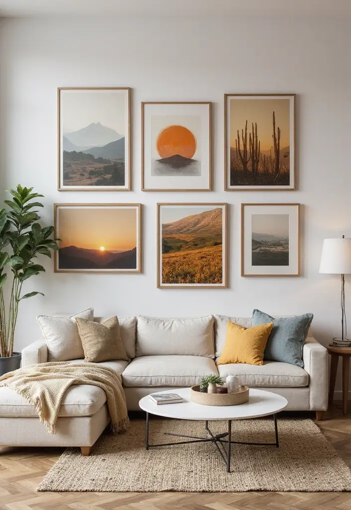 28 Earthy Living Room Ideas That Feel Grounded and Relaxed - 22. Earthy Themed Wall Art