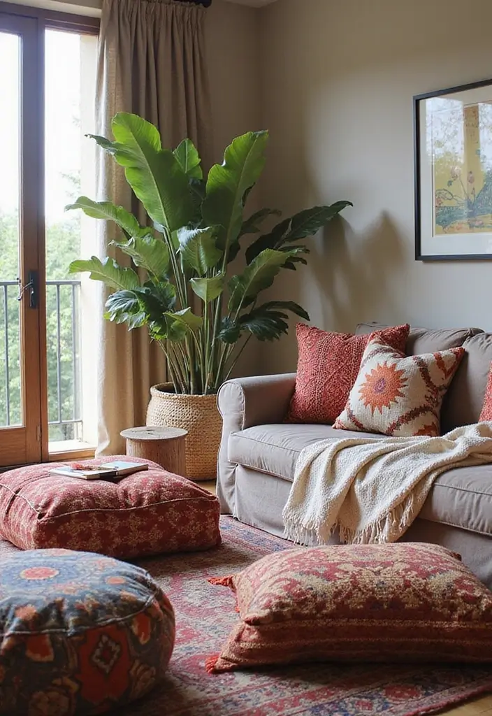 28 Earthy Living Room Ideas That Feel Grounded and Relaxed - 23. Incorporating Textiles from Around the World