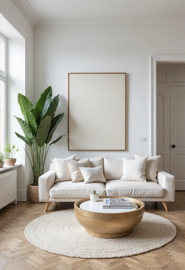 28 Earthy Living Room Ideas That Feel Grounded and Relaxed - 24. Minimal Decor with Statement Pieces