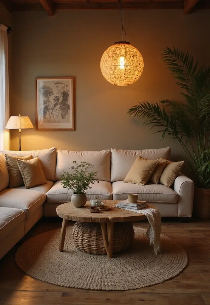 28 Earthy Living Room Ideas That Feel Grounded and Relaxed - 8. Eco-Friendly Lighting Fixtures