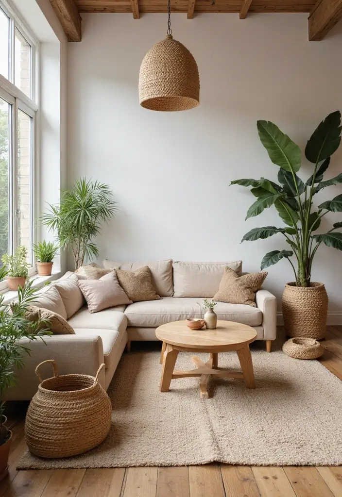 28 Light Brown Living Room Ideas That Feel Neutral and Inviting - 1. Earthy Elements with Light Brown Accents