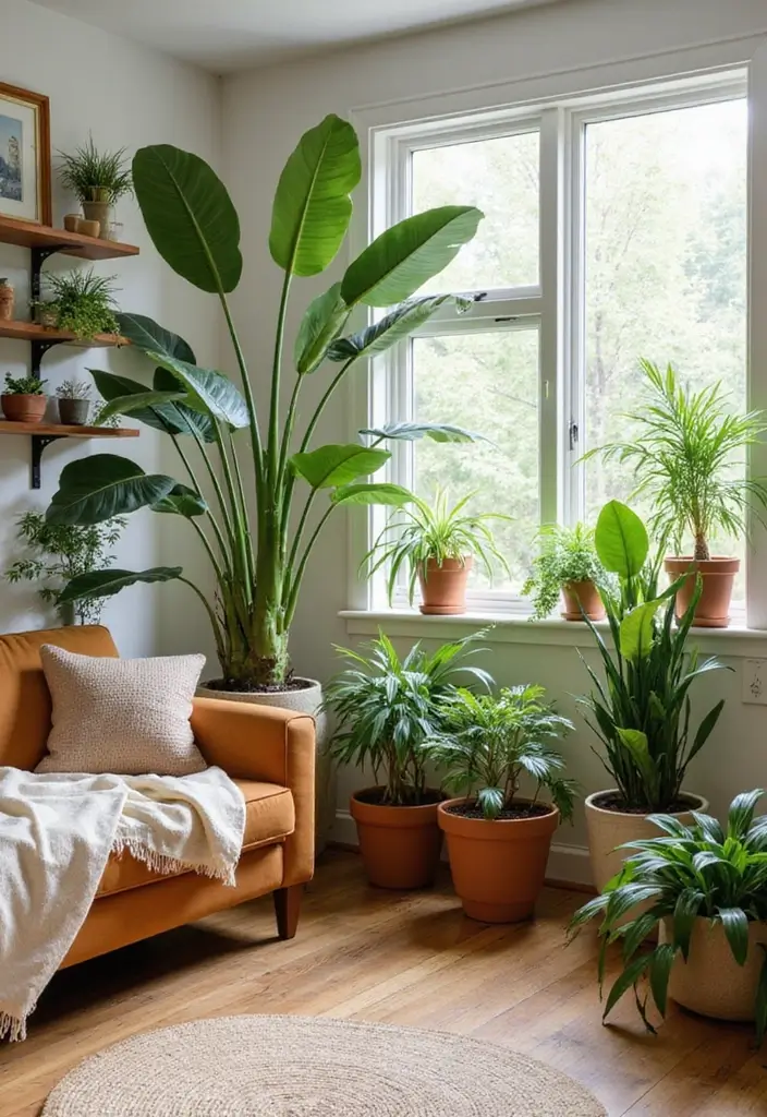 28 Light Brown Living Room Ideas That Feel Neutral and Inviting - 10. Greenery for Freshness