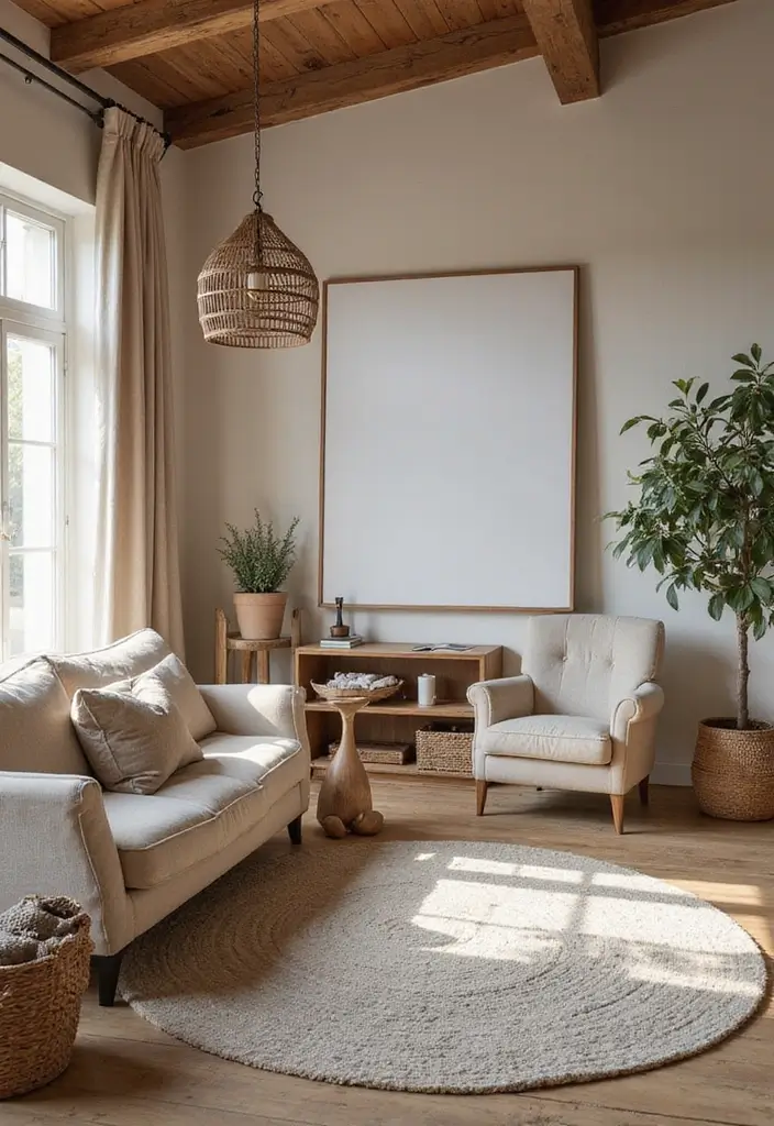 28 Light Brown Living Room Ideas That Feel Neutral and Inviting - 19. Mixing Modern and Rustic Styles