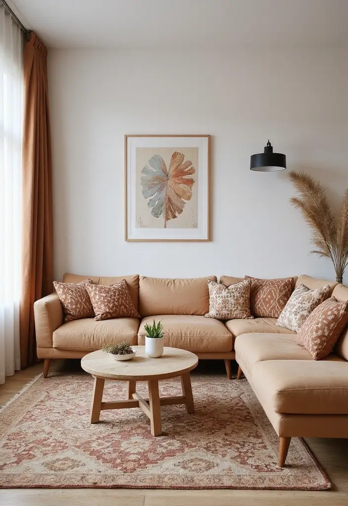 28 Light Brown Living Room Ideas That Feel Neutral and Inviting - 9. Fun with Patterns and Prints