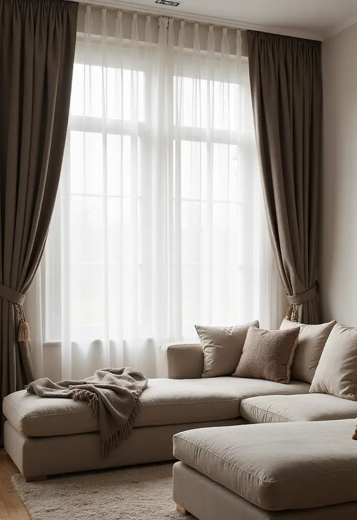 28 Living Room Loft Ideas That Feel Open and Urban - 20. Layered Curtains