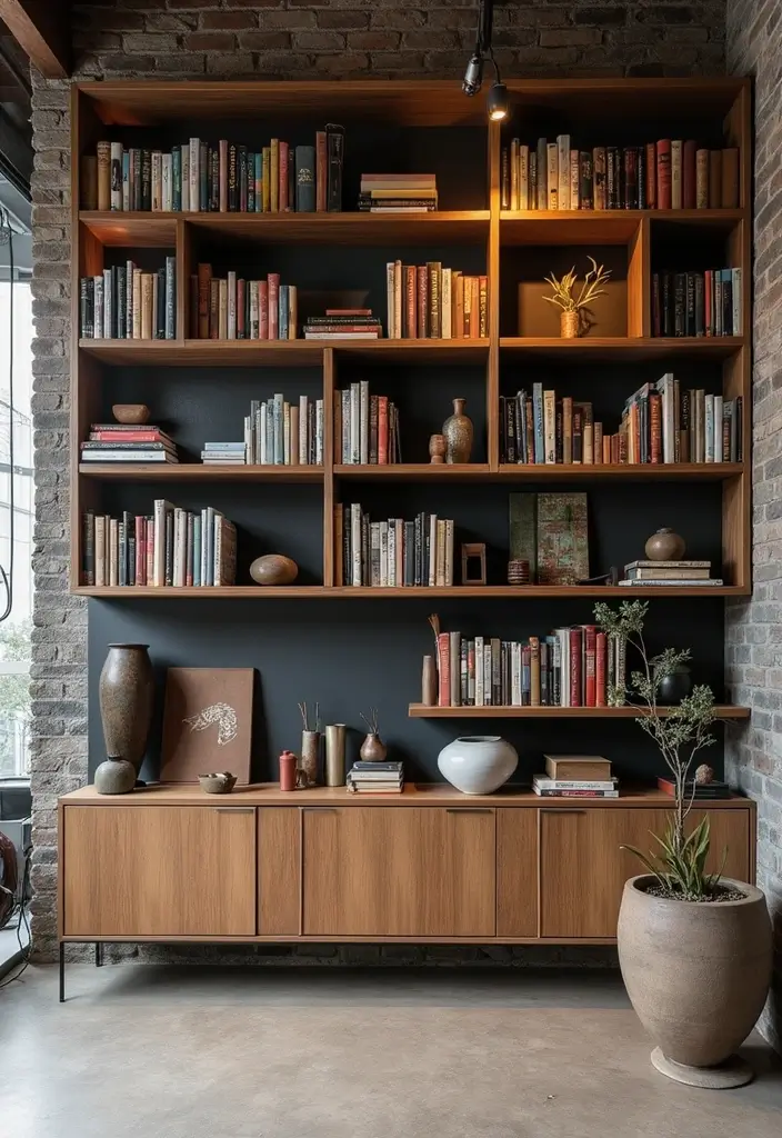 28 Living Room Loft Ideas That Feel Open and Urban - 23. Artistic Bookshelves