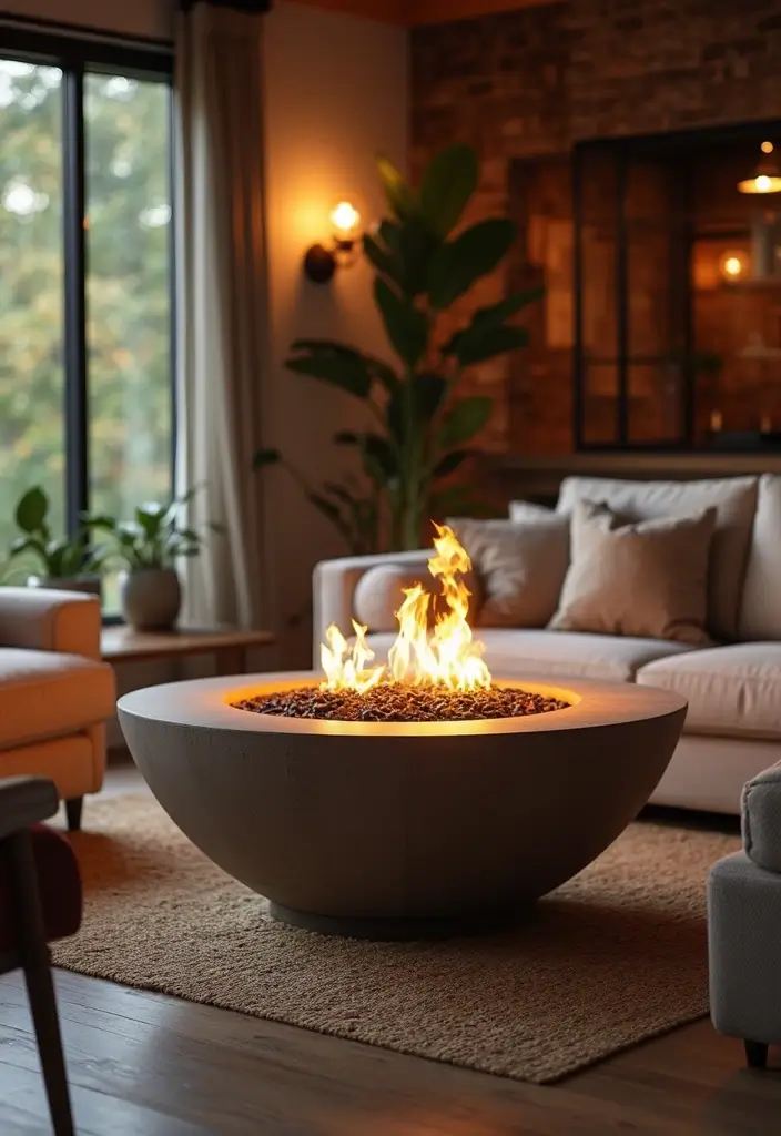 28 Living Room Loft Ideas That Feel Open and Urban - 27. Cozy Fire Pit