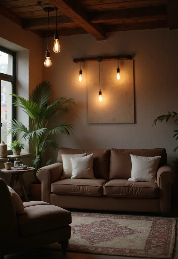 28 Living Room Loft Ideas That Feel Open and Urban - 5. Industrial Lighting Fixtures