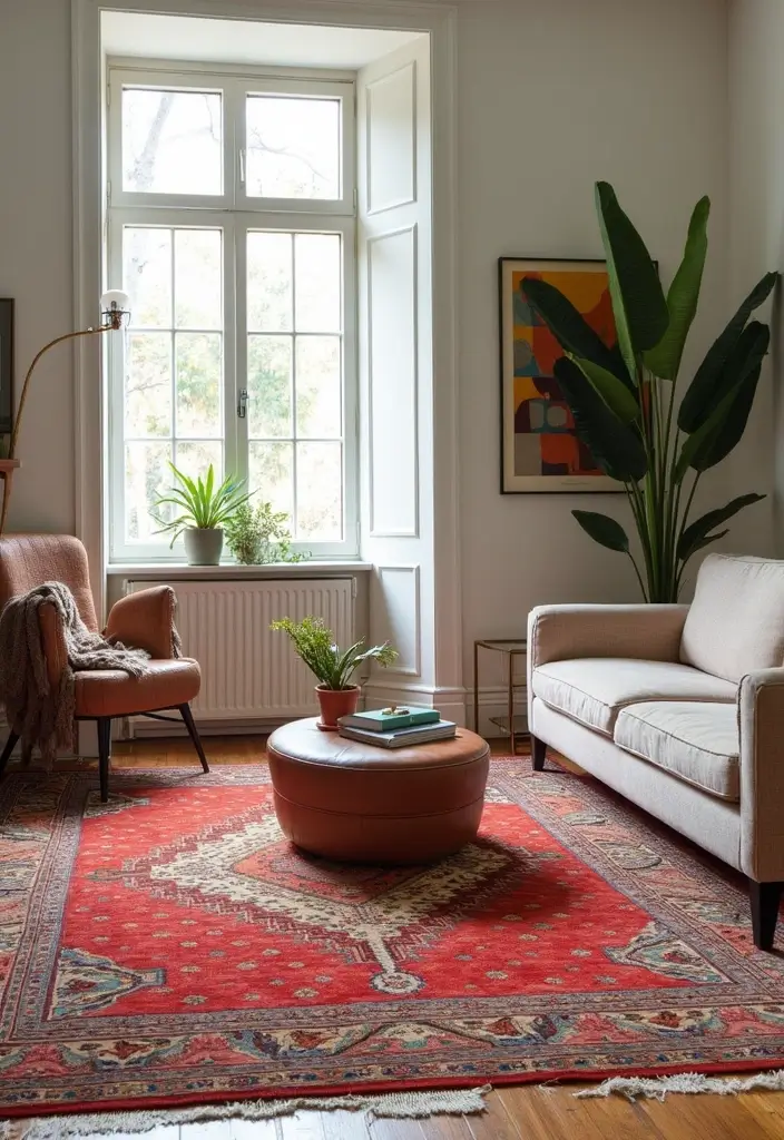 28 Living Room Loft Ideas That Feel Open and Urban - 8. Statement Rugs