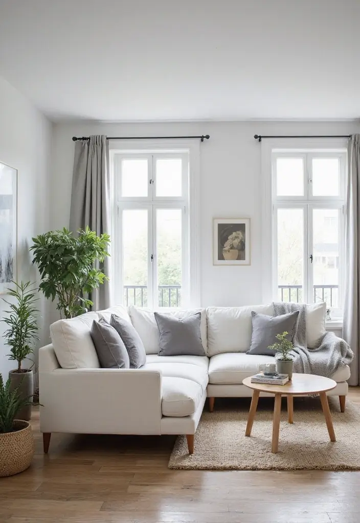 28 Living Room With White Couch Ideas That Feel Clean and Modern - 1. Scandinavian Serenity