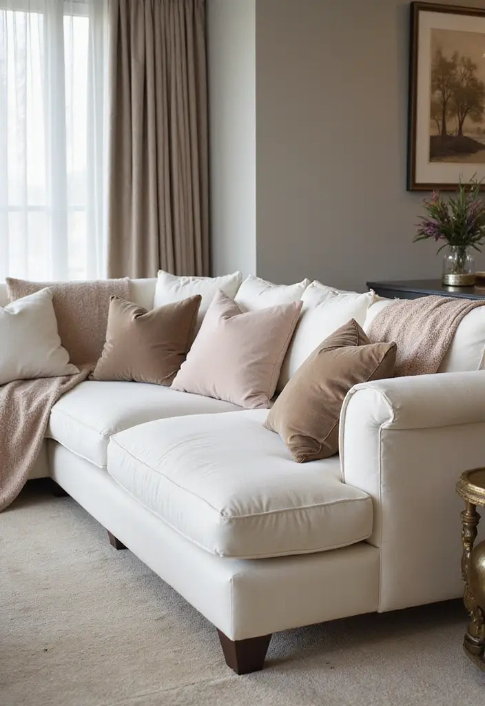28 Living Room With White Couch Ideas That Feel Clean and Modern - 11. Luxurious Textures