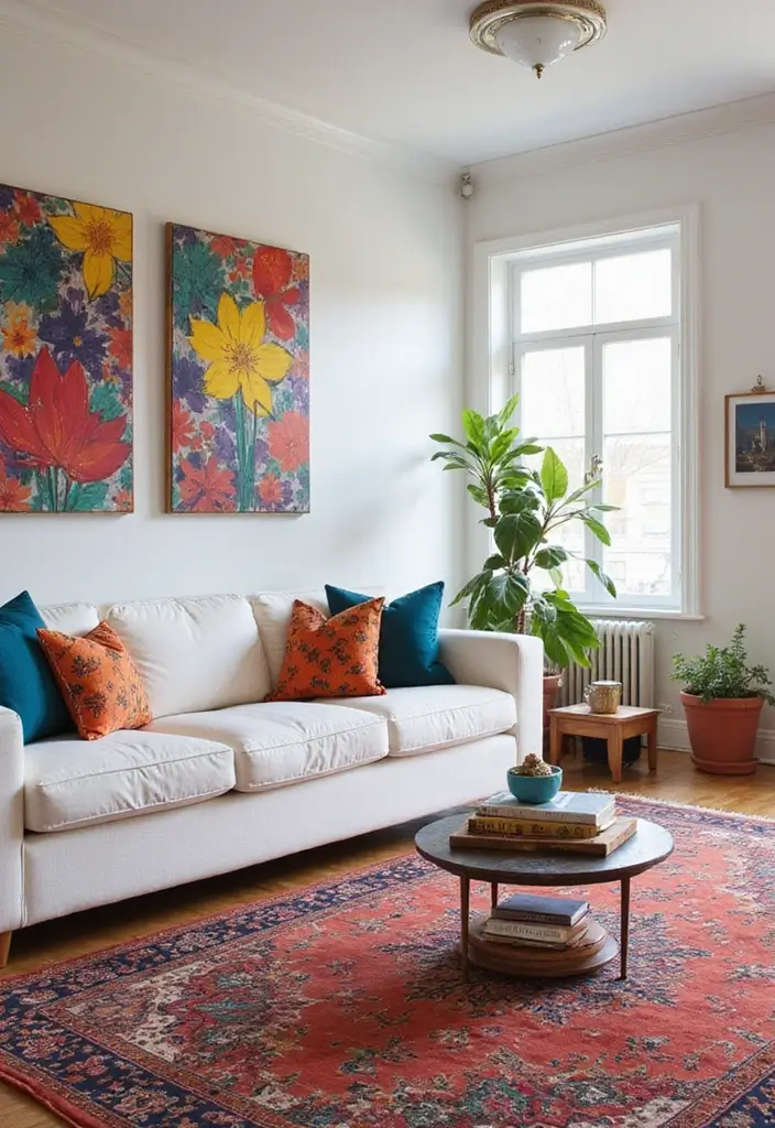 28 Living Room With White Couch Ideas That Feel Clean and Modern - 17. Bright and Bold