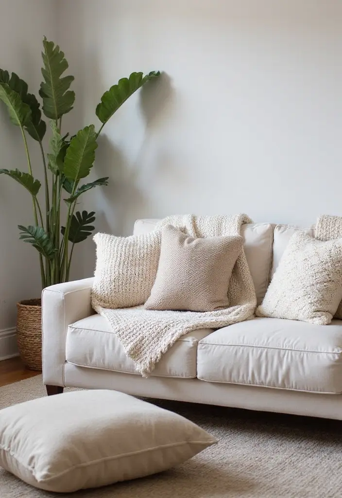 28 Living Room With White Couch Ideas That Feel Clean and Modern - 20. Textured Layers