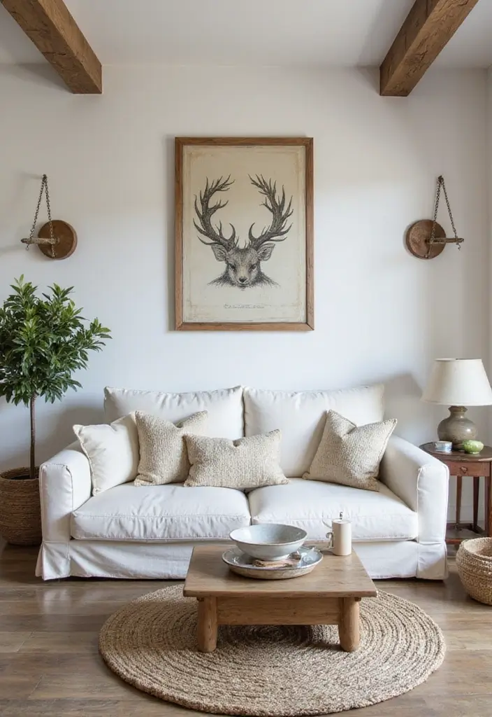 28 Living Room With White Couch Ideas That Feel Clean and Modern - 21. Modern Country Style