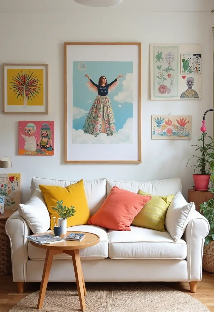 28 Living Room With White Couch Ideas That Feel Clean and Modern - 23. Whimsical Touches