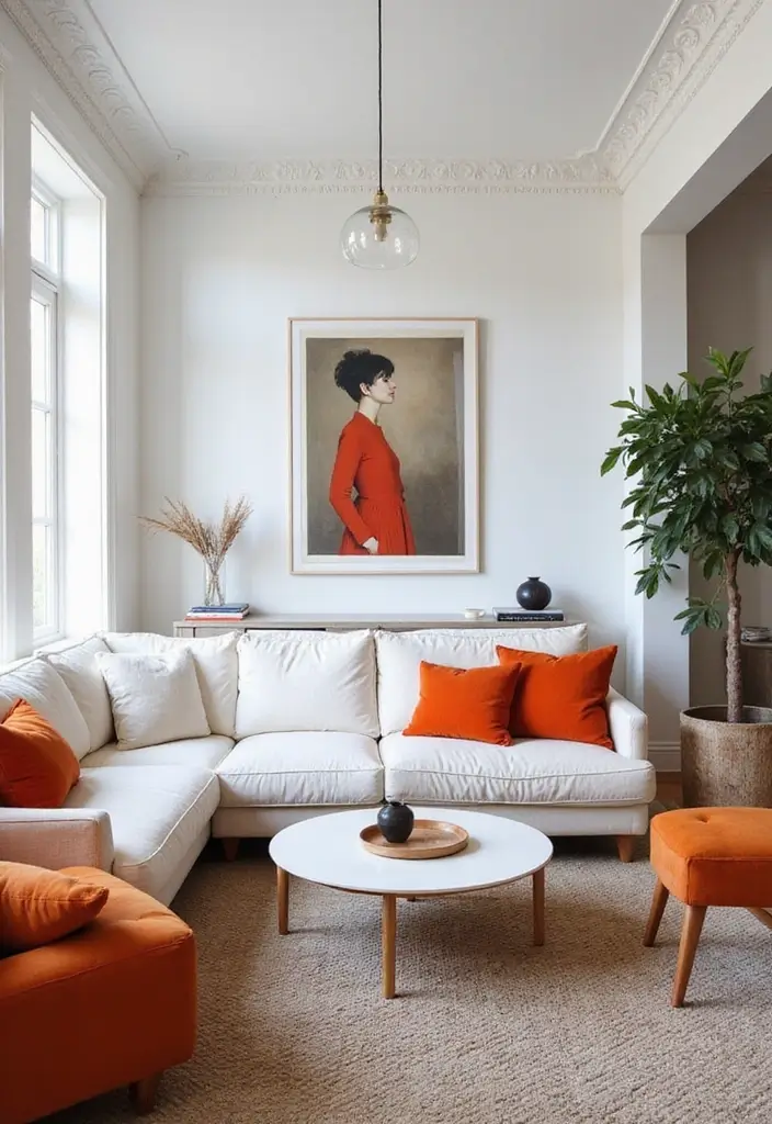 28 Living Room With White Couch Ideas That Feel Clean and Modern - 25. Statement Furniture