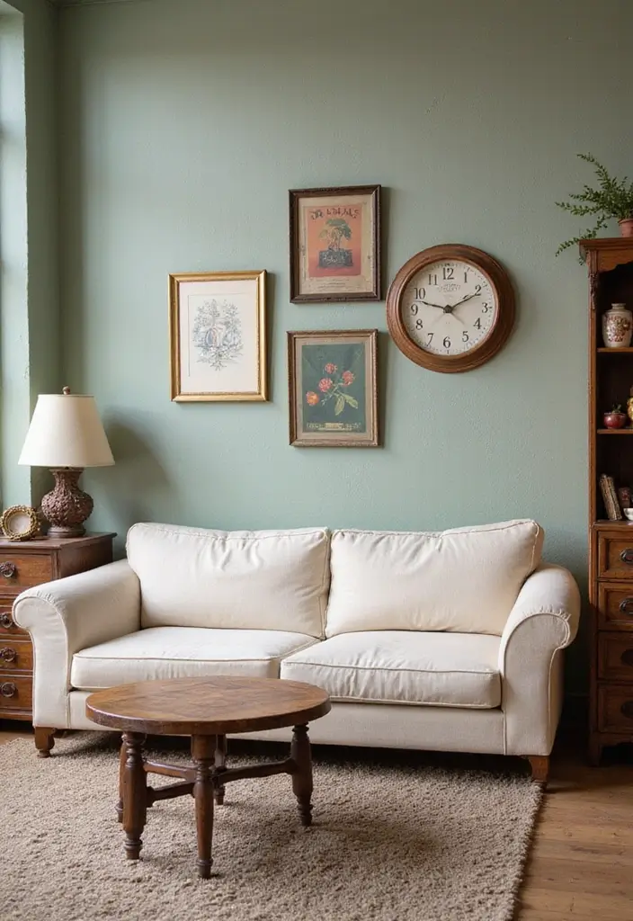 28 Living Room With White Couch Ideas That Feel Clean and Modern - 26. Vintage Inspiration
