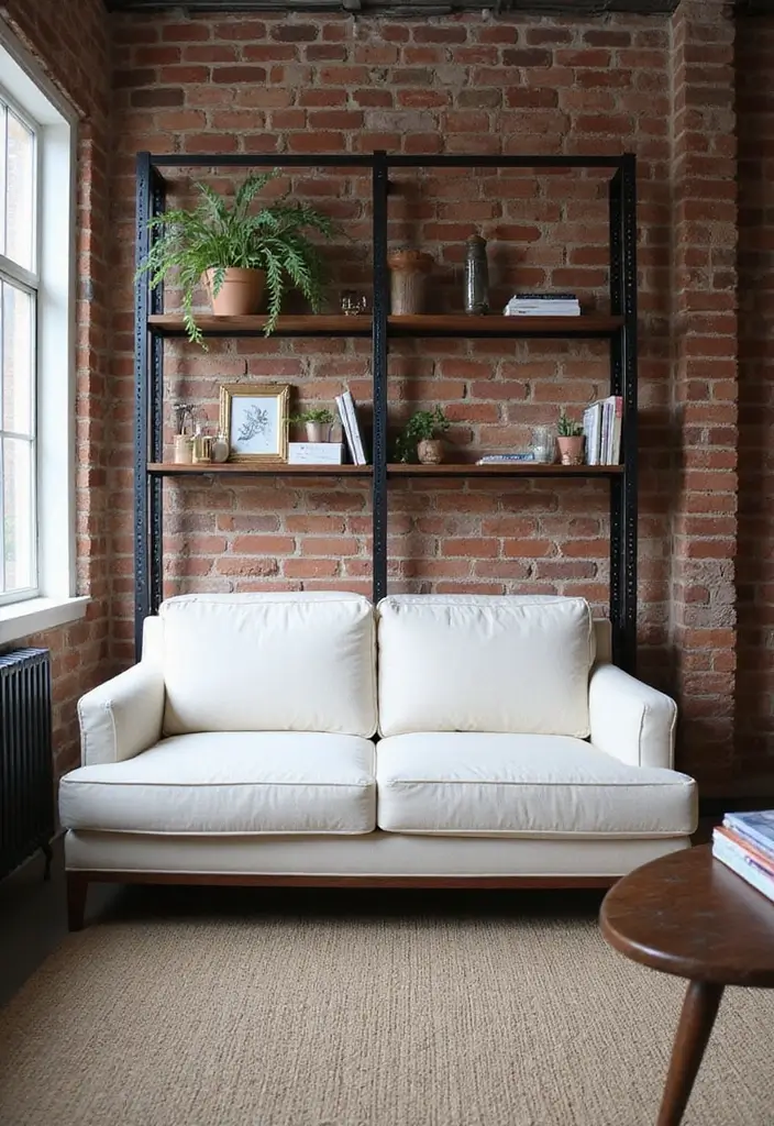 28 Living Room With White Couch Ideas That Feel Clean and Modern - 4. Industrial Chic